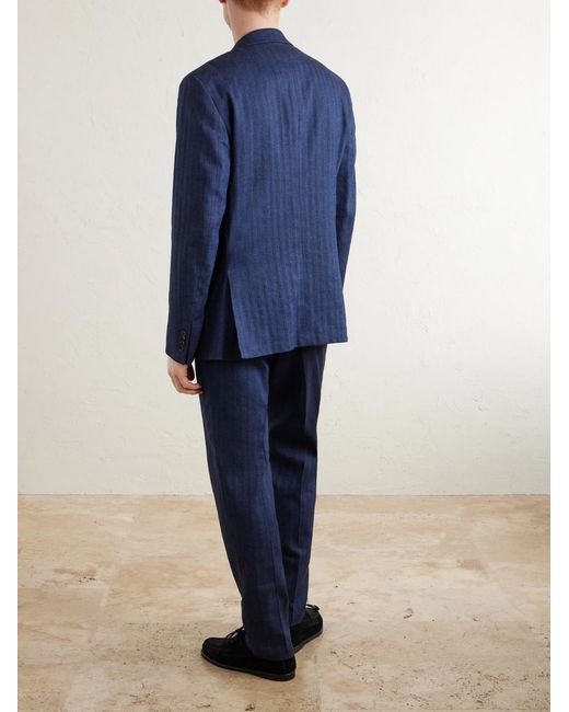 Mr P. Blue Herringbone Linen-Blend Suit Jacket for men