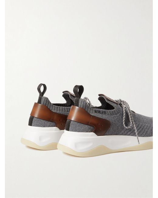 Sneakers in maglia stretch con finiture in pelle Venezia Shadow di Berluti in Gray da Uomo