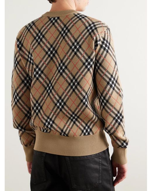 Burberry Natural Checked Wool-Blend Jacquard Sweater for men