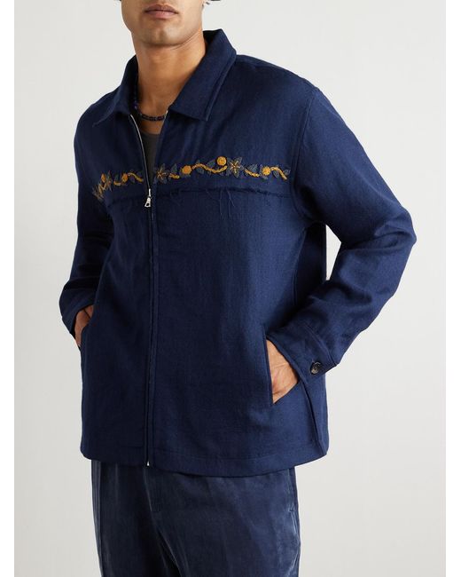 Kartik Research Blue Embroidered Wool Jacket for men