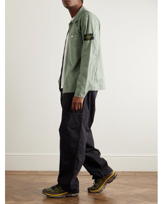 Stone Island Hemdjacke aus Ripstop aus einer Baumwollmischung mit Logodetail in Green für Herren