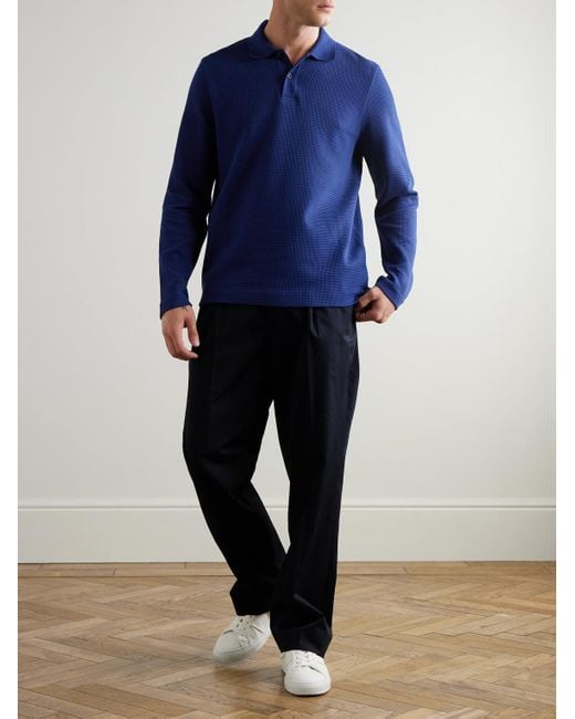 Mr P. Blue Waffle-knit Organic Cotton-jersey Polo Shirt for men