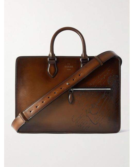 Berluti Brown 2 Jour Neo Scritto Venezia Leather Briefcase for men
