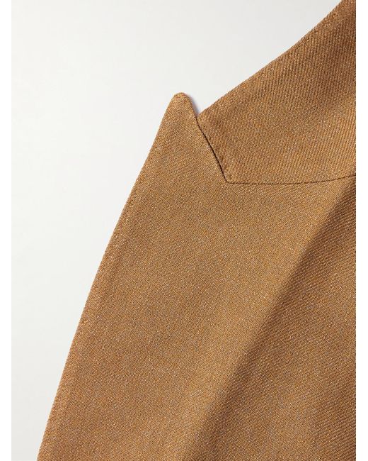 Zegna Brown Double-breasted Linen And Wool-blend Suit Jacket for men