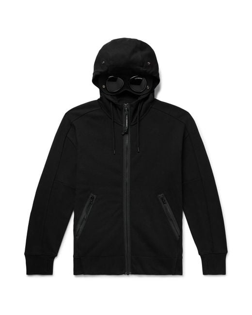 C P Company Black Goggle Logo-Appliquéd Cotton-Jersey Zip-Up Hoodie for men