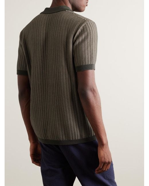Mr P. Gray Crochet-Knit Cotton And Silk-Blend Polo Shirt for men