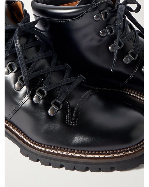 Mr P. Black Jacques Glossed-leather Hiking Boots for men
