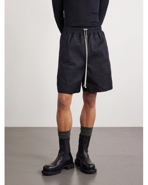Rick Owens Black Straight-leg Cotton-blend Poplin Shorts for men