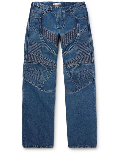 Acne Blue Straight-leg Panelled Embroidered Padded Jeans for men