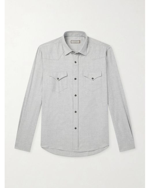 Canali White Lyocell And Cotton-Blend Herringbone Shirt for men