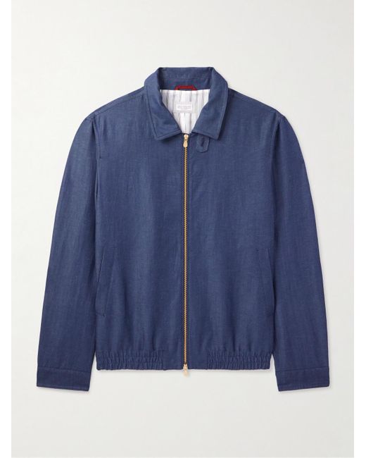 Brunello Cucinelli Blue Wool And Linen-blend Bomber Jacket for men