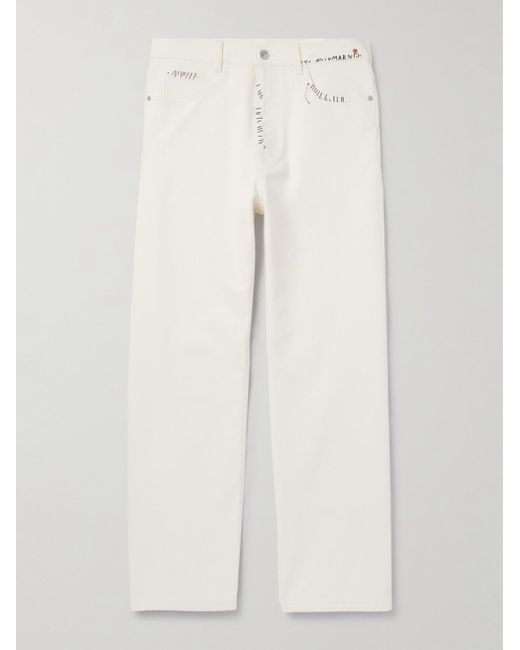 Pantaloni a gamba dritta in drill di cotone con logo ricamato di Marni in White da Uomo