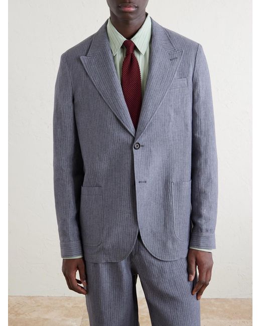 Oliver Spencer Blue Wilkins Pinstriped Linen Suit Jacket for men