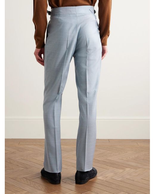 Richard James Blue Hepworth Slim-Fit Pleated Wool Suit Trousers for men