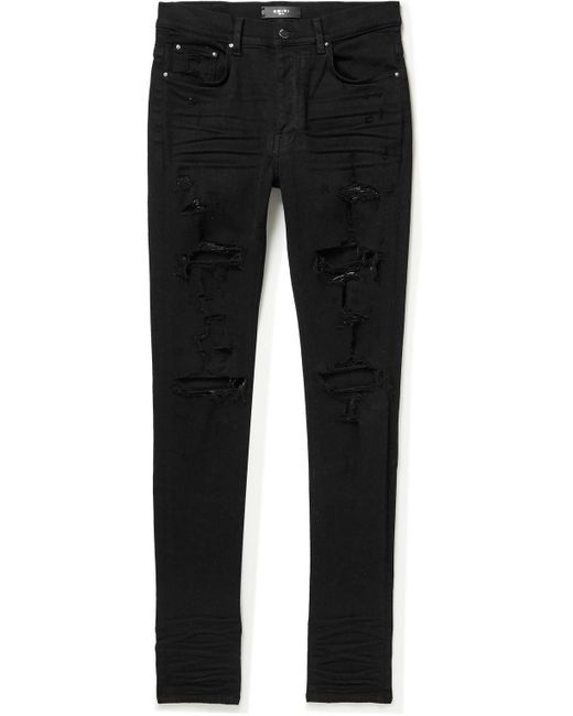 Amiri Thrasher Plus Skinny-fit Distressed Stretch-denim Jeans in Black ...