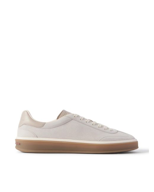 Loro Piana White Tennis Walk Leather-Trimmed Suede Sneakers for men