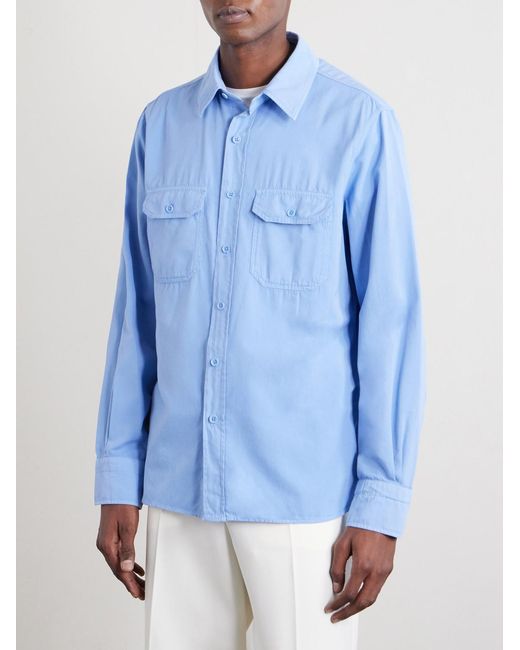 Tom Ford Blue Cotton And Silk-blend Shirt for men
