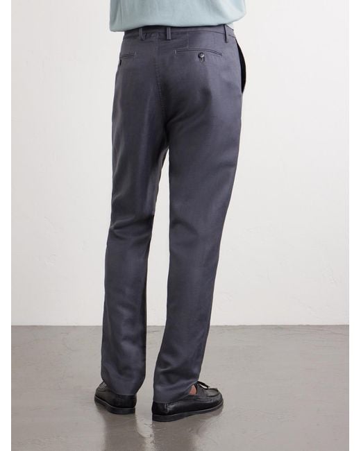 Canali Blue Straight-Leg Wool And Linen-Blend Twill Suit Trousers for men