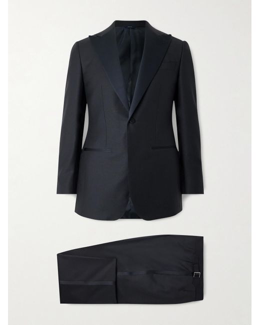 Thom Sweeney Blue Satin-Trimmed Wool And Mohair-Blend Tuxedo for men