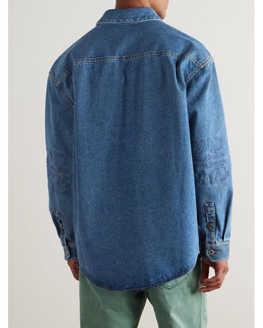 Loewe Blue Anagram Logo-embroidered Denim Overshirt for men