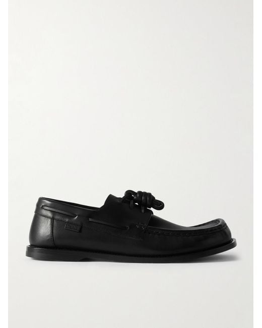 Loewe Black Campo Leather Boat Shoes for men