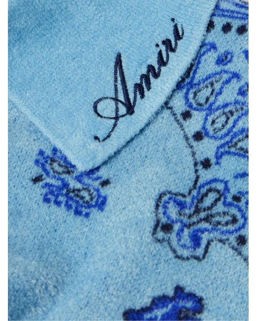 Amiri Blue Logo-embroidered Paisley-jacquard Fleece Polo Shirt for men
