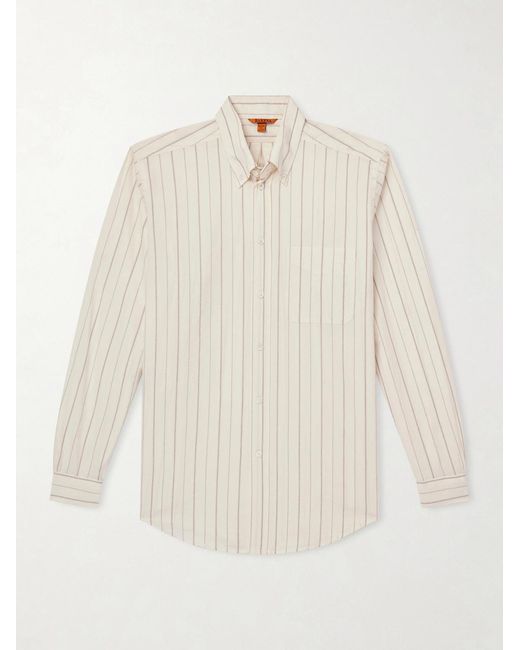 Barena White Camison Button-down Collar Striped Cotton-poplin Shirt for men