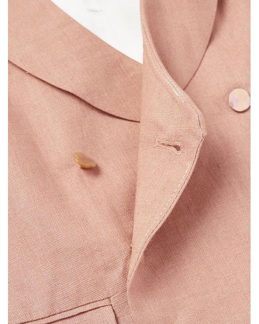 Favourbrook Pink Sidmouth Slim-Fit Shawl-Collar Double-Breasted Linen Waistcoat for men