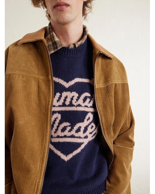 Logo-Intarsia Wool-Blend Sweater di Human Made in Blue da Uomo