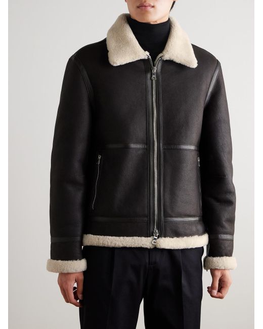 Mr P. Black Shearling Bomber Jacket for men