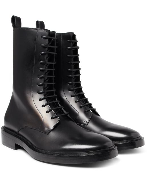 Balenciaga Black Leather Combat Boots for men