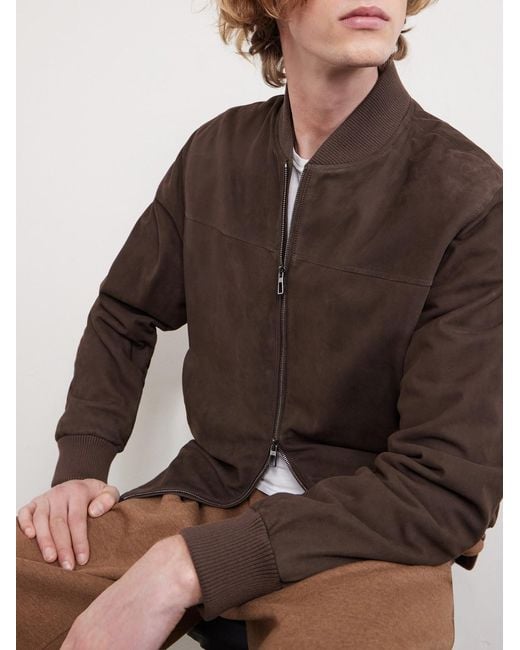 Loro Piana Brown Ivy Padded Suede Bomber Jacket for men