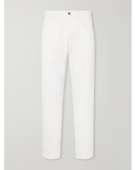 Canali White Straight-Leg Cotton-Twill Trousers for men