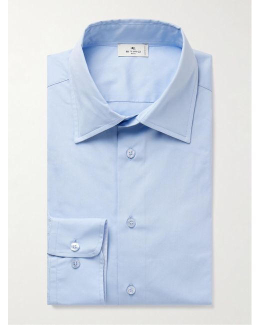 Etro Blue Slim-fit Cotton-blend Poplin Shirt for men