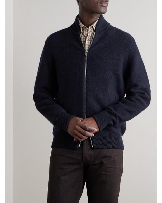 Dunhill Cardigan aus einer Baumwoll-Kaschmirmischung mit Reißverschluss in Blue für Herren