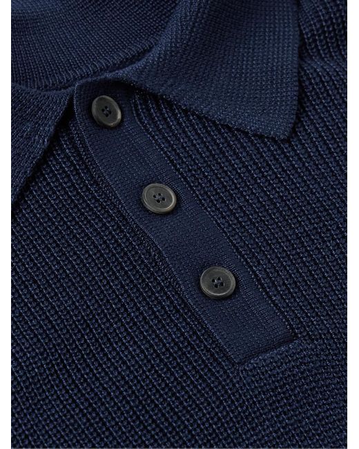 Corridor NYC Blue Ribbed Organic Mercerised Cotton Polo Shirt for men