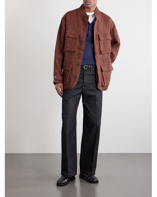 Kartik Research Brown Ranthambore Embellished Linen Jacket for men