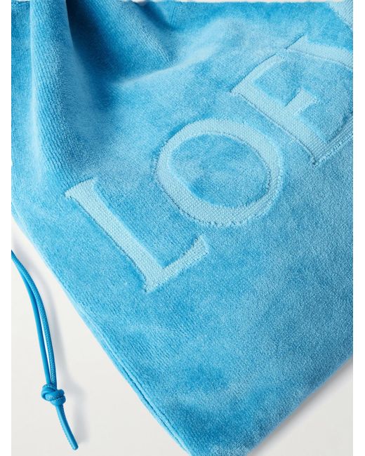 Loewe Blue Paula's Ibiza Logo-Debossed Leather-Trimmed Cotton-Terry Drawstring Pouch for men