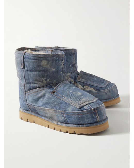 Acne Blue Shearling-Lined Trompe L'Oeil Suede Boots for men