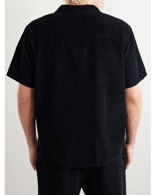 Les Tien Black Camp-Collar Garment-Dyed Cotton-Corduroy Shirt for men