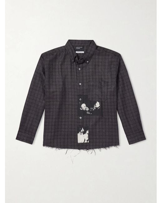 Enfants Riches Deprimes Blue Assemblage Button-Down Collar Frayed Checked Virgin Wool-Flannel Shirt for men