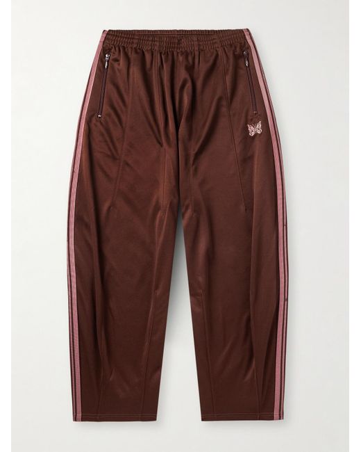 Needles Brown Wide-Leg Webbing-Trimmed Logo-Embroidered Jersey Track Pants for men