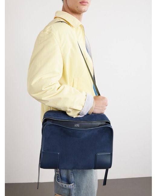 Loewe Blue Amazona 180 Leather-Trimmed Suede Tote Bag for men
