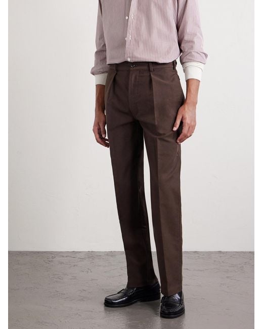 Drake's Brown Western Games Pleated Cotton-twill Suit Trousers for men