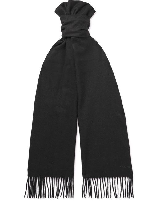 Céline Blue Logo-Embroidered Fringed Cashmere Scarf for men