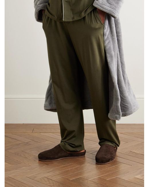 Fleece-Lined Suede Slippers di Mulo in Brown da Uomo