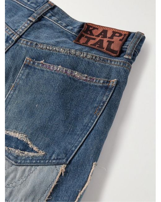 Kapital Blue Crazy Dixie Flared Distressed Patchwork Jeans for men