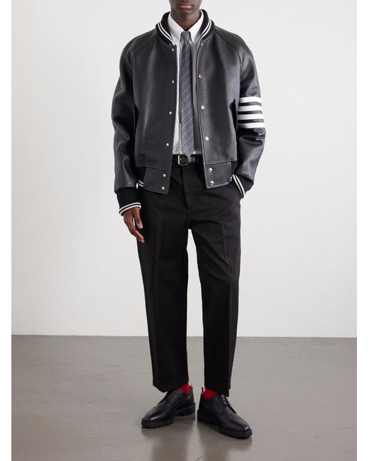 Thom Browne White Logo-Appliquéd 4-Bar Embroidered Cotton-Oxford Shirt for men