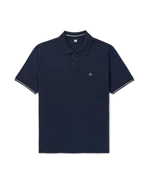 C P Company Blue Tactic Slim-fit Logo-embroidered Cotton-blend Piqué Polo Shirt for men