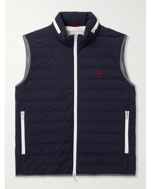Brunello Cucinelli Daunenweste aus gestepptem Shell mit Logostickerei in Blue für Herren